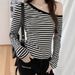 WG040 Stylish And Sexy Striped Slim-Fit Long-Sleeve T-Shirt, Autumn Niche Pure Desire Style Off-Shoulder Top_ecoleips.com