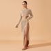 Voya Voya New Women's European And American Long Sleeve Short Top Beach Cover-Up Sexy Bikini Swimsuit Cover Skirt Sun Protection 2-Piece Set_ecoleips.com