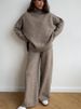 K High Neck Split Sweater Set For Women, Loose And Casual, Lazy Knitted Pants Two-piece Set_ecoleips.com