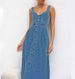 Women's Summer Blue Denim Distressed Overalls Single Breasted Button Midi Dress Casual Vintage Style_ecoleips.com