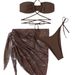 Women's Clothing New Style Drawstring Strap Skirt Mesh Three Piece Swimsuit Bikini_ecoleips.com