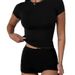 Women's Slim Fit Short Sleeve T-Shirt – Stretchy Round Neck Basic Top For Streetwear & Layering_ecoleips.com