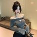girl Gray Design Sense Knitted Sweater For Women, Spring New Chic Off-Shoulder Slim Fit Long Sleeve Top_ecoleips.com