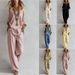 Summer Casual Women's Linen Top And Wide Leg Pants Set Three Quarter Sleeve Relaxed Everyday Wear Versatile Comfortable Feshion Trend_ecoleips.com