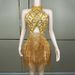 Diamond Performance Costume Female Singer Rhinestone Tassel Elastic Slimming Latin Dance Short Dress GC Birthday Outfit_ecoleips.com