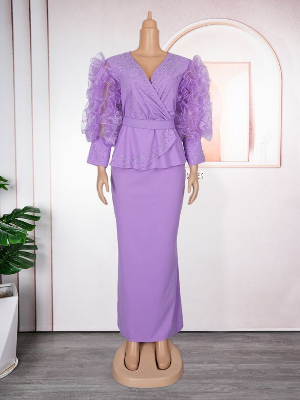 Plus Size V-Neck Evening Dress –Elegance With Bodycon Silhouette (Breathable Polyester Blend, Flutter Sleeves, High Waist For Effortless Glamour)_ecoleips.com