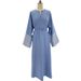 Modest Abaya Dress Elegant Muslim Abaya Dress With Hand Embroidery - Modest Dubai Style Robe In Bluish & Greyish_ecoleips.com