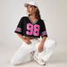 Sexy V Neck Top for Women Loose Fitting Short Sleeved Number 98 Print Color Blocking American Style Trendy Clothing_ecoleips.com