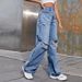 new white embroidered early autumn letter high waisted jeans, versatile pants, slimming wide leg straight leg pants_ecoleips.com