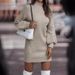 Women's Long Sleeve High Neck Sweater Dress – Soft Acrylic & Viscose Blend, Elegant Solid Color, Versatile Fall & Winter Fashion_ecoleips.com