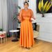 Women's Clothing Modest Muslim Abaya Dress – Long Sleeve Loose Fit Maxi Dress With Embellishments (Purple/Green/Champagne/Orange)_ecoleips.com