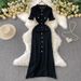 Cross-border European And American Summer New Style S-buckle Short-sleeve Dress, French Socialite Round-neck Hollow-out_ecoleips.com