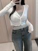 Korean Dongdaemun Women's Short Casual Cardigan Long Sleeve Simple Versatile Solid Color Top for Layering_ecoleips.com