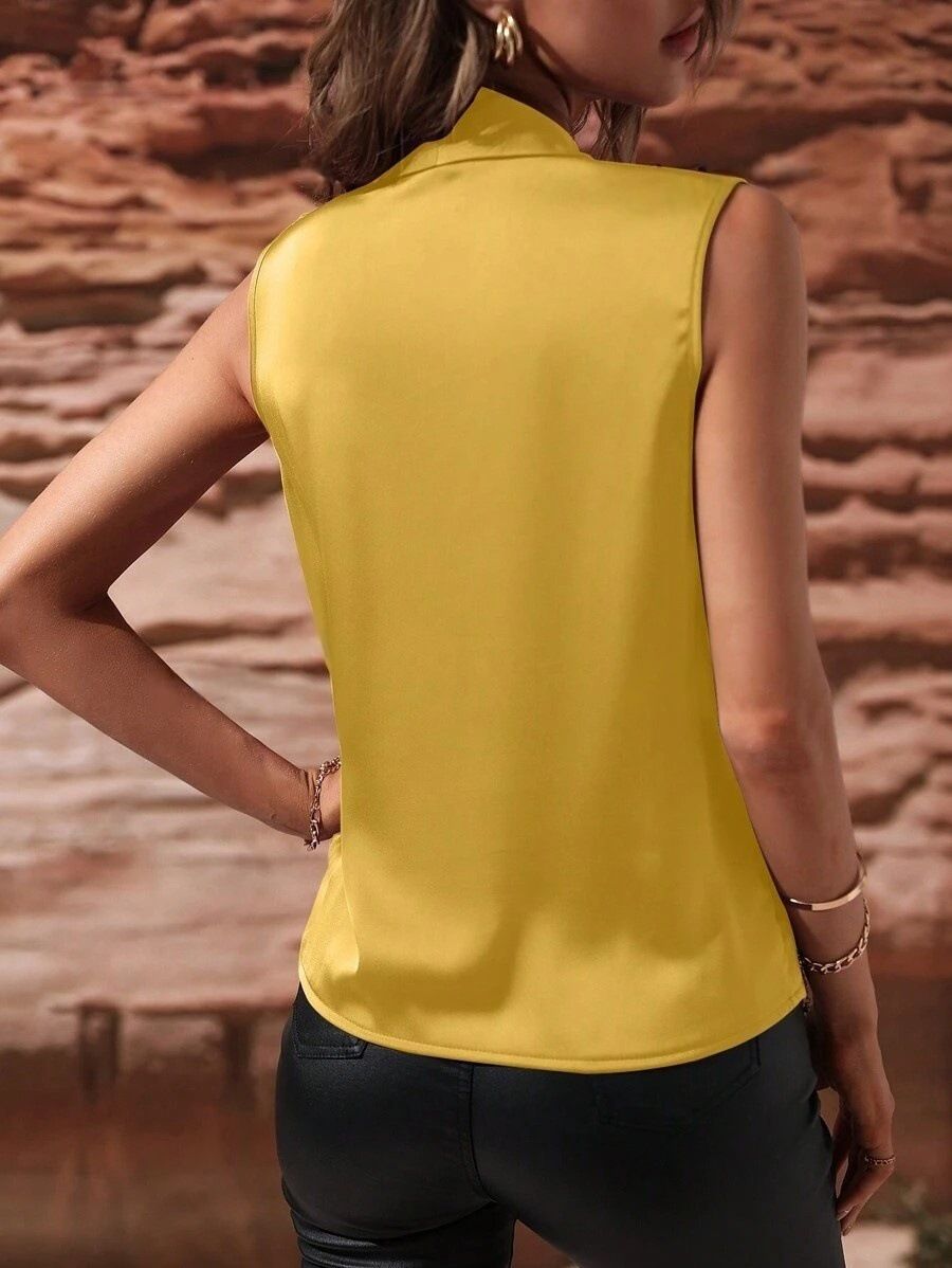 Women's Clothing Women's Spring And Autumn Sleeveless Satin Shirt Pleated Vest New Sexy Shirt Top_ecoleips.com