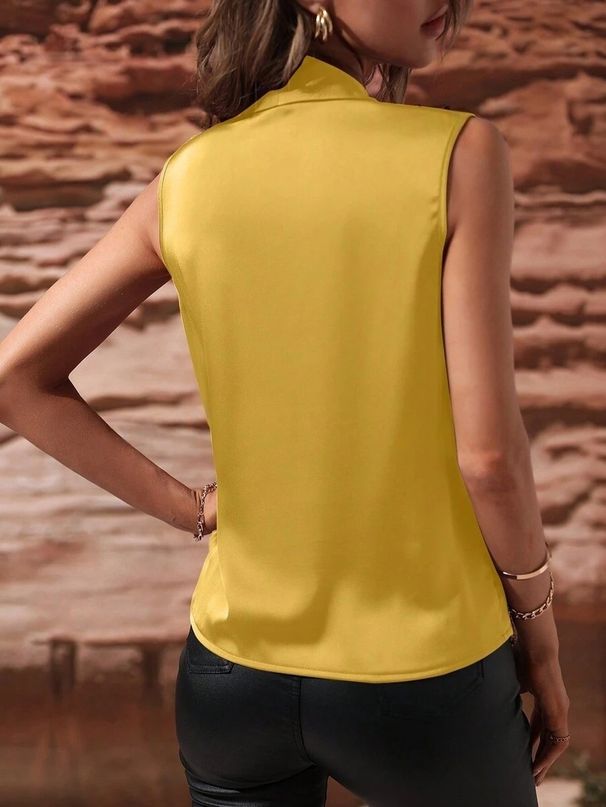 Women's Clothing Women's Spring And Autumn Sleeveless Satin Shirt Pleated Vest New Sexy Shirt Top_ecoleips.com