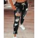 Exclusive Cross-border Sales 2025 Elastic Waistband Drawstring Ripped Jeans Long Pants For Women_ecoleips.com