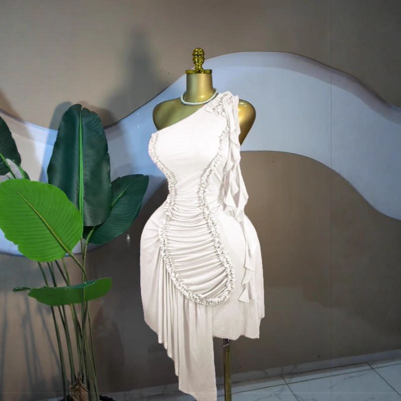 Sweet Elegant Off-Shoulder Ruffled Short Dress European American Style Irregular Pleats Women's Clothing Available Now_ecoleips.com