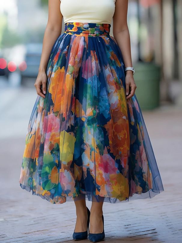 Women's Clothing A-Line Swing Skirt With Pleats - Flowy Midi Length Skirt For Casual Style_ecoleips.com