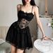 European And American Style 2024 Spring New Women's, Solid Color, Sexy Lace Splicing Design, Slim Fit, Sheer Strap_ecoleips.com