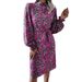 Clearance Sale: Autumn-Winter European And American Floral Print Stand Collar Lantern Sleeve Chiffon Dress,_ecoleips.com