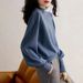 K Half High Neck Long Sleeved Knitted Shirt With Hidden Meat, Long Sleeved Loose Base Shirt_ecoleips.com