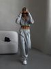 Fashion New Women's Casual Suit Solid Color Short Waist Hooded Cardigan Lace-up Sweatpants_ecoleips.com
