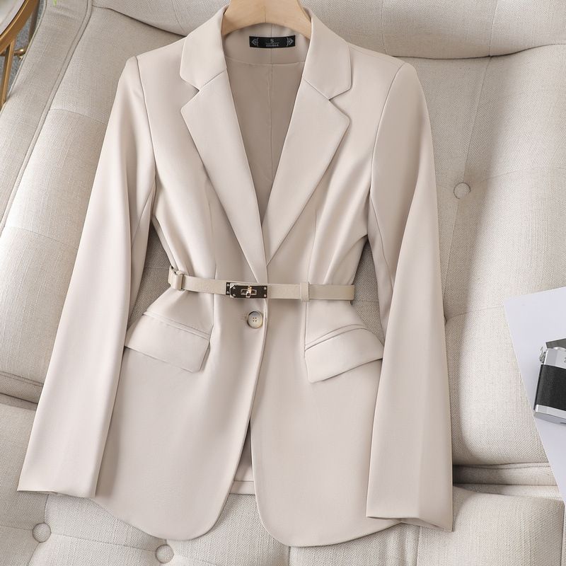 Women's Clothing Elegant Blazer Slim Fit Professional & Casual Jacket With Belt, Stretch Polyester Blend, Versatile Office To Weekend Wear_ecoleips.com