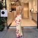Women's Floral Print Off Shoulder Lace Panel Halter Backless Midi Dress – Summer Boho Gown_ecoleips.com