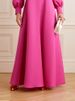 Freeacy Women's Fuchsia Stand Collar Maxi Dress Long Puff Sleeves A-line Pleated Evening Dress Autumn Elegant Party Gown_ecoleips.com
