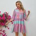 Women's Floral Print V-Neck Dress Three-Quarter Sleeve Breathable Cotton Linen Blend A-Line Midi Casual Office Wear_ecoleips.com