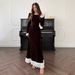Winter Elegant Lace Trim Dress – Slimming High Waist A-Line Maxi Dress, Long Sleeve Polyester Blend Dress (Black, Red, Coffee)_ecoleips.com