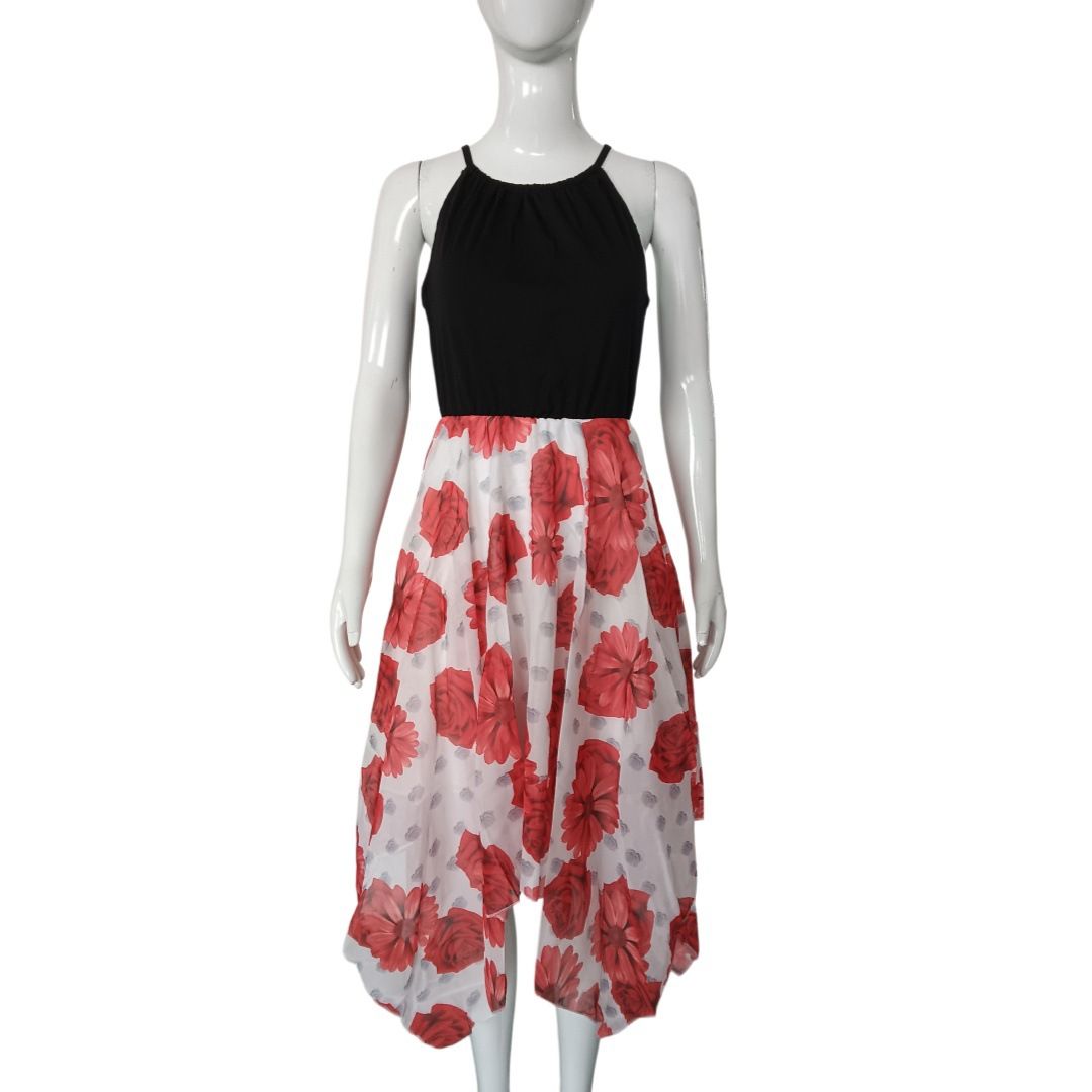 Women's Sweet Floral Print Halter Asymmetrical Maxi Dress – Boho Resort Summer Gown_ecoleips.com