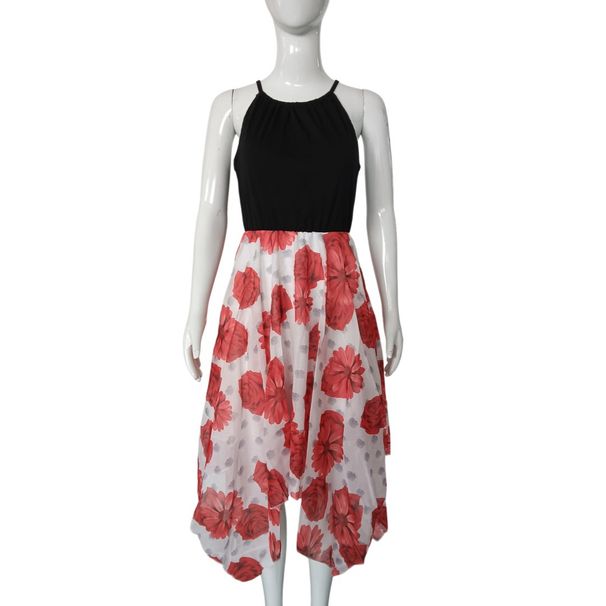 Women's Sweet Floral Print Halter Asymmetrical Maxi Dress – Boho Resort Summer Gown_ecoleips.com