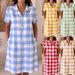 Women's Summer Plaid Print Shirt Dress Casual Loose Fit Short Sleeves European American Style Cross Border Fashion for Women_ecoleips.com