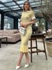 Tossy Fashion Ruffled Knitwear Long Dress For Women High Waist Contrast Short Sleeve Ribbed Slim Dress Knit Elegant Party Dress_ecoleips.com