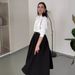 Women's Clothing all match solid color shirt high waist large swing skirt two piece suit_ecoleips.com