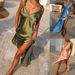 Spring/Summer Satin Camisole Slit Dress For Women Casual INS Vacation Style Fashion_ecoleips.com