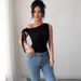 Women's Elegant Off-Shoulder Twist Knot Tie Detail T-Shirt For Office & Casual Wear - Solid Color Stretch Polyester Slim Fit Sleeveless Top_ecoleips.com
