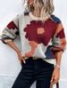 Women's Floral Jacquard Sweater – Oversized Long Sleeve Knit Top In Red/Wine/Pink/Blue (S-XL) | Cozy & Stylish_ecoleips.com