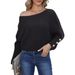 Women's Pearl Button Batwing Sleeve Sweater - Loose Pullover With One-Shoulder Neckline For Autumn & Winter_ecoleips.com
