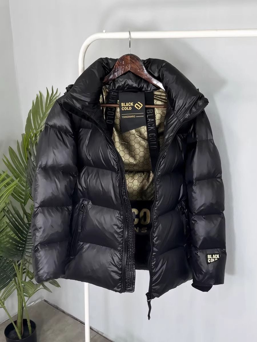Unisex Black & Gold Knee-Length Down Jacket – Premium Goose Feather, Extreme Cold Protection_ecoleips.com