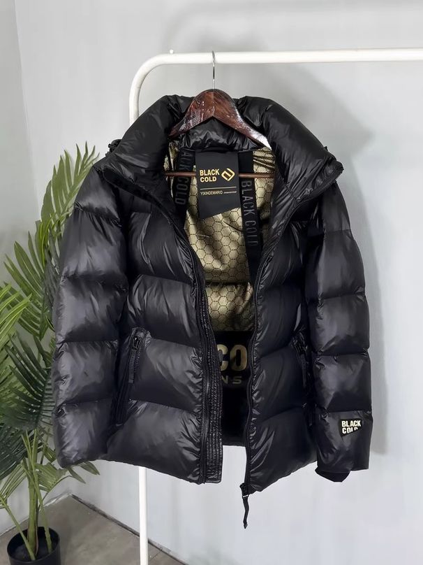 Unisex Black & Gold Knee-Length Down Jacket – Premium Goose Feather, Extreme Cold Protection_ecoleips.com