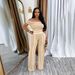 Women's Clothing Sexy Temperament One Shoulder Solid Color Slim Fit Top Wide Leg Pants Two Piece Set_ecoleips.com