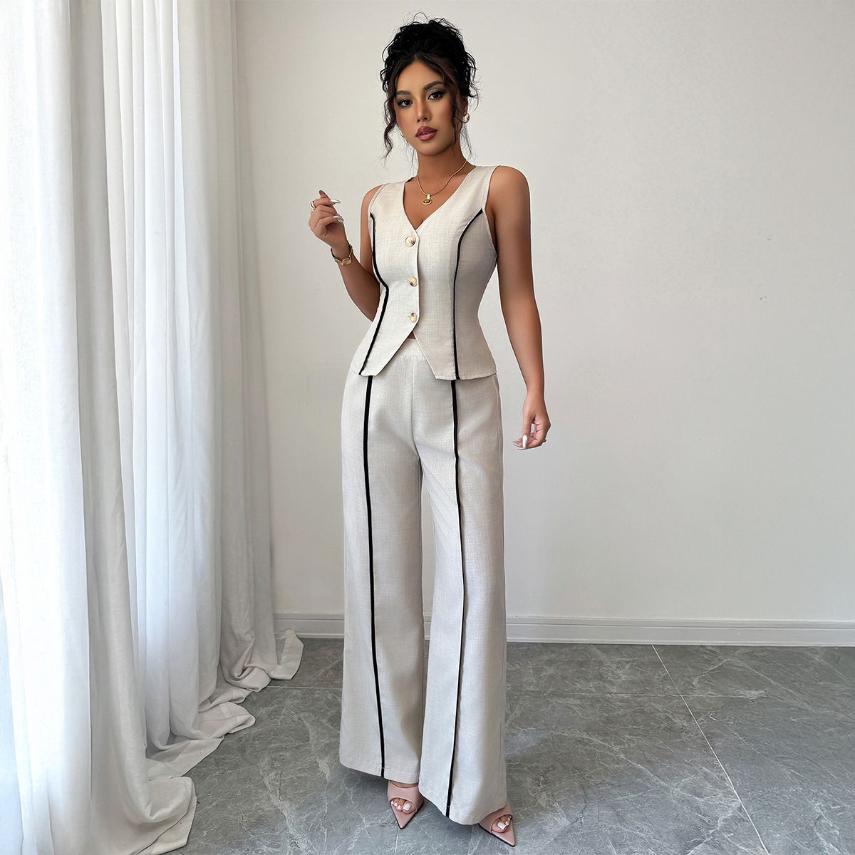 Women's Color Block Sleeveless Suit Set Spring Summer European American Style Mature Urban Sexy Women's Clothing_ecoleips.com