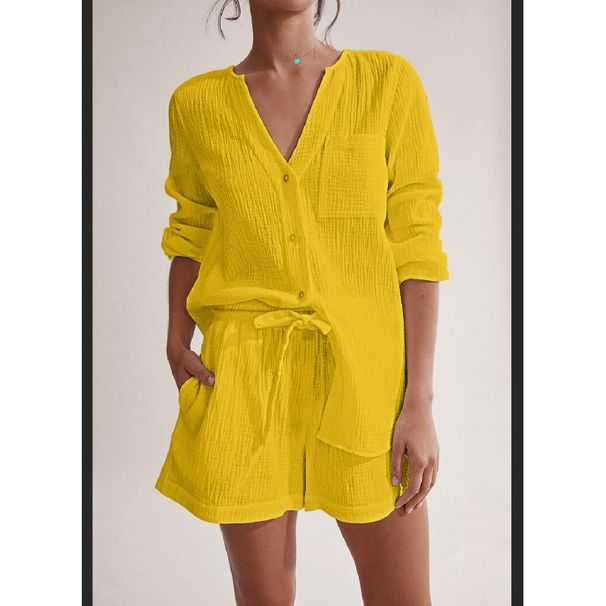 Women's Clothing Summer Long Sleeve Shorts Pajamas Double Layer Gauze Cotton Fashion Home Clothes Set_ecoleips.com