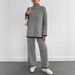 Women's Ribbed Knit Set Long Sleeve Stand Collar Solid Color Autumn Winter Fashion 2-Piece Outfit Polyester_ecoleips.com