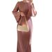 Elegant Midi Dress With Flared Sleeves & Pleated Detail, Women’S Long Sleeve Maxi Dress, Minimalist Aesthetic, Fall Fashion, Casual To Formal Wear_ecoleips.com