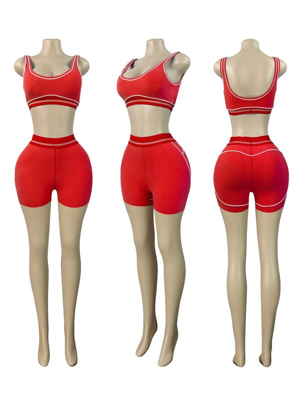 Women's Color-Block Striped Sports Vest And Pants Set HR26082 European American Style Casual Tight-Fit Yoga Two-Piece Outfit_ecoleips.com