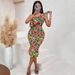 Women's Printed Crop Top And Bodycon Skirt Set Fashionable Casual Off-Shoulder Sleeveless Slim Fit Sexy Skirt Suit_ecoleips.com
