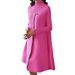 Women's Clothing Elegant Solid Color Long Sleeved High Neck Slim Big Swing Dress_ecoleips.com